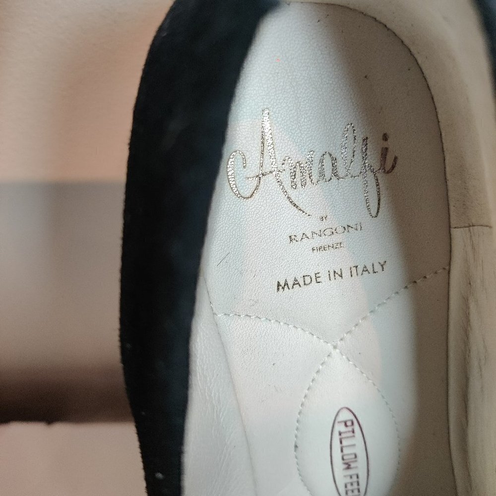 Amalfi Shoe Made in Italy Sz 8 Black Microfiber Low Wedge leather insole. NWOT - Picture 2 of 4